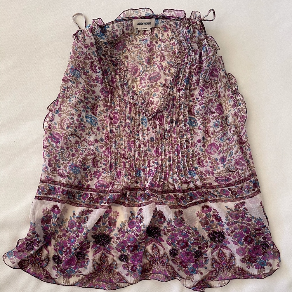 Zadig & Voltaire Thym Printed Chiffon Top - Purple